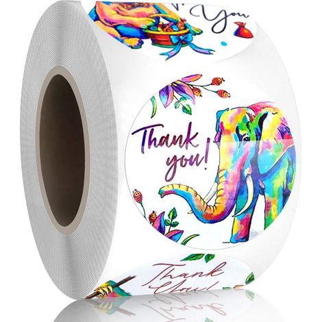 Étiquettes Autocollantes Merci - Rondes 38 mm - Imprimées sur PP Étanche - Adhésif Fort - Pour Paquets Cadeaux Cartes Souvenirs Mariage Fête Bébé - 500 Pièces par Rouleau (1/5)