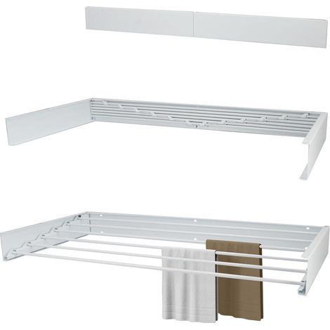 Etendoir XL Entièrement Blanc 100cm - Aluminium Thermolaqué - Longueur de Séchage de 6 Mètres - Etendoir Mural Rabattable - Etendoir Linge Interieur Pliable - Sechoir a Linge Pliable (1/5)