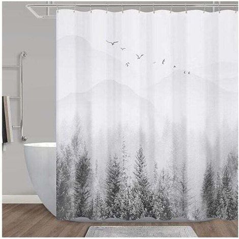 Rideau De Douche Vert Montagne Nature Arbre Ensemble Imperméable Hôtel Salle De Bain 72 X 72 Pouces (1/4)