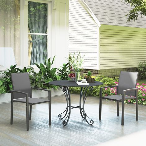 Juego de 2 Sillas de Jardín Exterior Apilables con Tela Transpirable Reposabrazos y Respaldo 56x58x89 cm Gris Oscuro