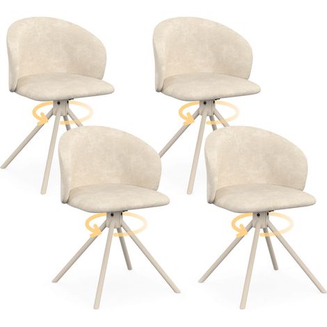 Set di 4 sedie girevoli KIRA in tessuto di ciniglia beige e base in metallo beige per sala da pranzo (1/5)