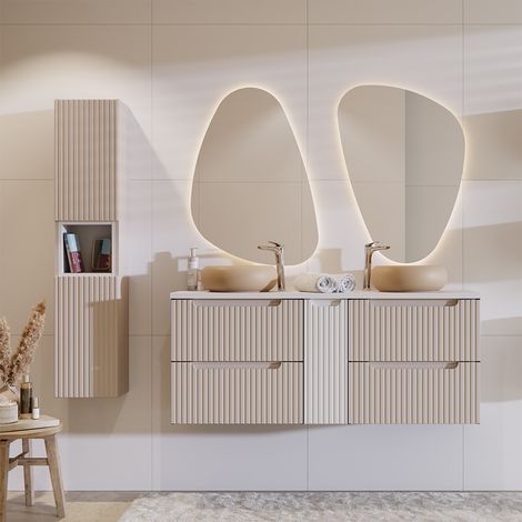Badmöbel Set 4-teilig, 140cm Doppelwaschtisch, Beige und weiß, NEWPORT-56-CASHMERE (1/5)