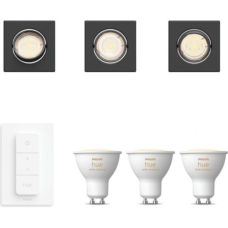 Philips Hue Peridot Set mit 3 nicht schwenkbaren Einbaustrahler GU10 (Schwarz) Warm bis Kaltweißes Licht - Inkl. Dimmschalter - White Ambiance (1/5)