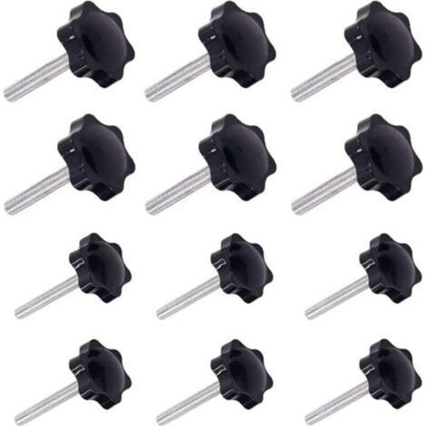 Juego de 12 mangos de sujeción M6 y M8 – Rosca macho de 32 mm y 38 mm – Plástico negro y metal – Para equipos mecánicos (1/5)