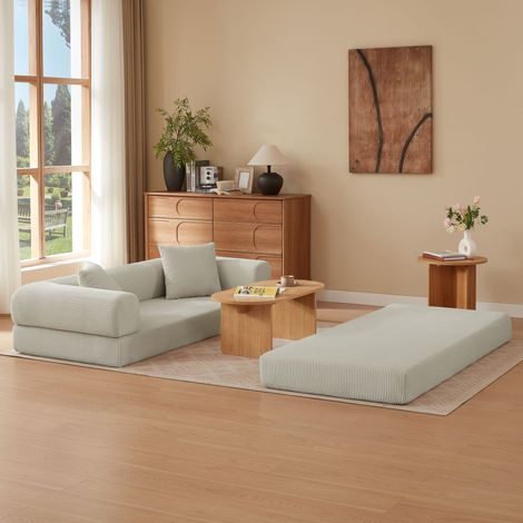 REDOM Canapé convertible modulaire, transformable en lit 1 place, confort moelleux, mousse froide, beige (1/3)