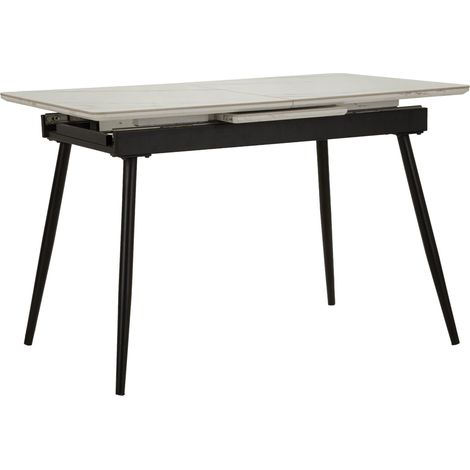 Tavolo da Pranzo Allungabile Matt Modern 120-155x80x75 cm - Piano Effetto Marmo e Struttura in Metallo Nero