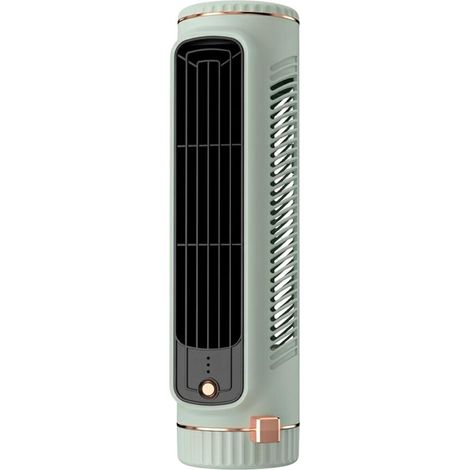 Mini fan, portable bladeless fan, 3D circulation tower, low noise, can be used vertically/horizontally, light green. (1/5)