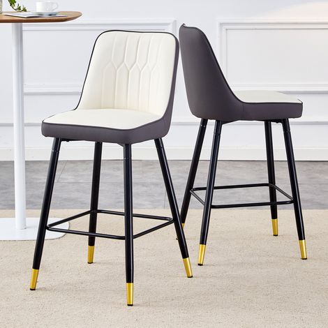 Tabouret de bar 45x42x100 cm en PU et métal blanc/gris, moderne pour cuisine FloraGrace (1/5)