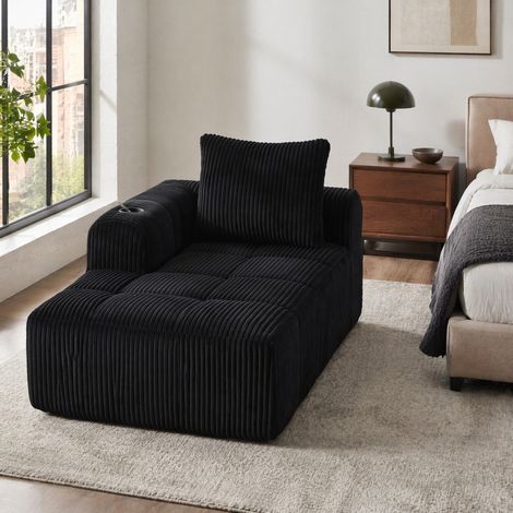 Sofa aus Cord in Schwarz 158 cm mit Seitenfächern und integrierten Becherhaltern (1/5)
