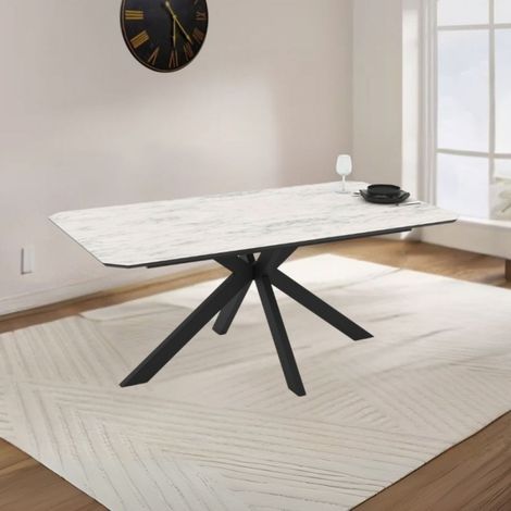 Mesa rectangular fija efecto mármol blanco mate 180x100x76H Opera (1/5)