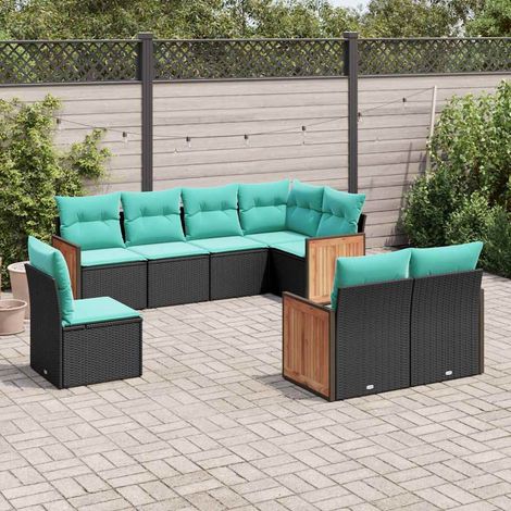 8-teiliges Gartensofa-Set mit Kissen, schwarzes Polyrattan (1/5)
