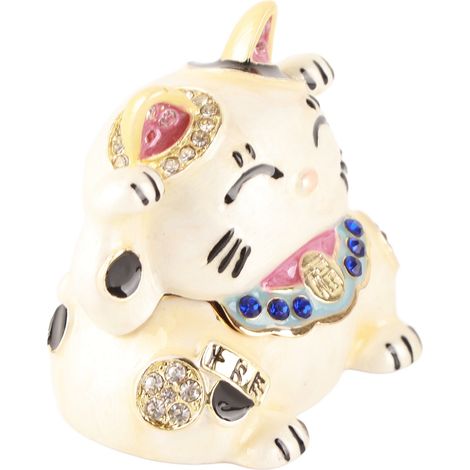 Boîte à bijoux chat adorable en alliage de zinc, coffret décoratif polyvalent pour bureau et maison, étui à petits objets mignon avec couvercle, idéal cadeau famille, finition métal brillant (1/5)