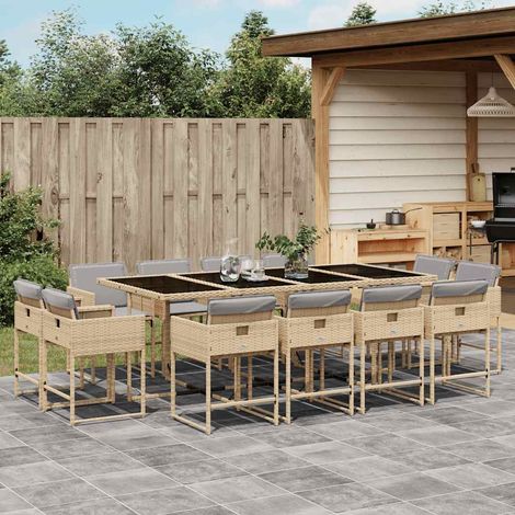 13-tlg. Garten-Essgruppe mit Kissen Beigemischung Poly Rattan (1/5)
