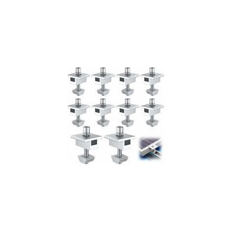 10 Pièces Support de Panneau Solaire en Aluminium, Bornes Centrales en Forme de T, Fixation de Panneau Solaire PV, Support de Montage Central Sur le Toit, pour Panneaux Encadrés de 30 mm (35m) (1/5)