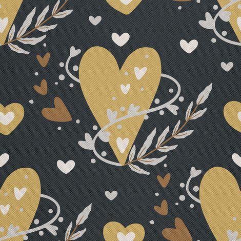 Tela decorativa Oxford para exteriores: motivo de corazones sobre fondo oscuro. (1/5)