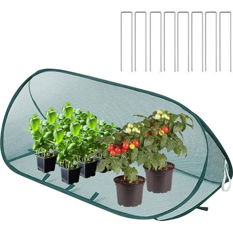 Serre de jardin pop-up pour plantes – Mini serre ovale avec 8 piquets de sol – Protection pour légumes herbes et fleurs contre oiseaux et insectes – Pour jardin balcon et terrasse – Vert (1/5)