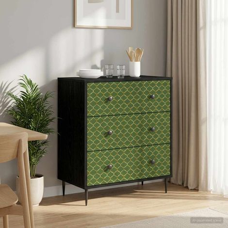 vidaXL Cajonera GELEEN Impresión geométrica en esmeralda Roble Negro (1/5)