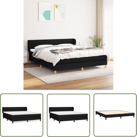 The Living Store Sommier à lattes de lit avec matelas Noir 180x200 cm Tissu - Lit Double - Lit Tapissier - Literie - Matelas À Ressorts Ensachés - Tête De Lit Ajustable (1/5)