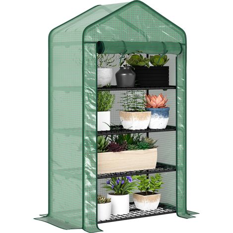 Serre de Jardin Balcon étagère Serre 4 Niveaux 90L x 49l x 160H cm Acier galvanisé bâche Amovible PE Haute densité vert