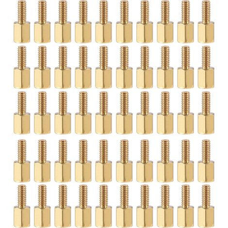 50 pcs M2.5 Écarteur Vis Laiton Hex pcB Éloignements Or Ton 6mm+6mm Conserver Hauteur Cohérent, Excellent pour Carte Mère (1/5)