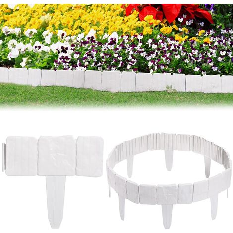 Set mit 20 faltbaren Kunststoffstreifen zur Abgrenzung von Gartenbereichen, geeignet für Pflanzen, Rasenflächen und Blumenbeete (weiße Farbe). (1/5)