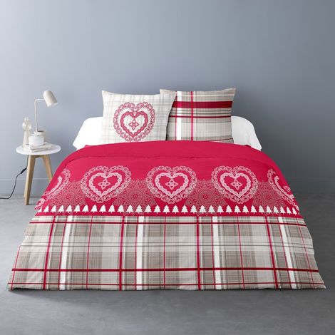 Housse de couette 260x240 Cœur de charme + 2 taies coton flanelle (1/3)