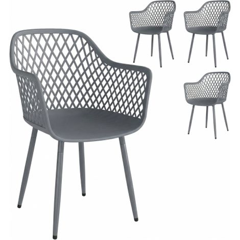 Juego de 4 sillas de jardín, de plástico resistente a los rayos UV, con reposabrazos y respaldo, 56 x 51 x 84 cm, gris oscuro, disponibles en tienda. (1/5)