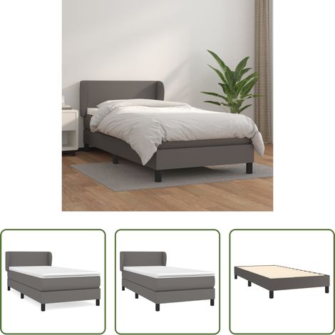 vidaXL Matratze -  Boxspringbett mit Matratze Grau 90x200 cm Kunstleder (1/5)