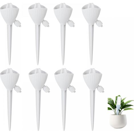 Lot de 8 arroseurs d'intérieur avec système d'arrosage réglable pour plantes en pot, plantes de jardin et fleurs d'extérieur (blanc) (1/5)