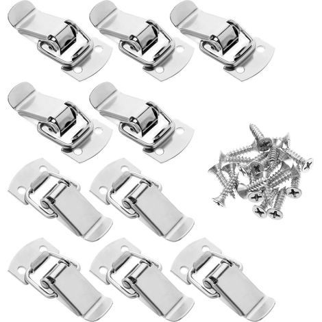 Lot de 10 fermetures à cliquet plates en acier inoxydable avec vis Pour fenêtre, boîte à outils, tiroir, armoire, valise 38 x 22 mm (1/5)