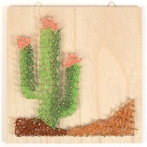 Kit complet de string art - Décoration murale - Tableau cactus - Bois - Multicolore - Intérieur (1/2)