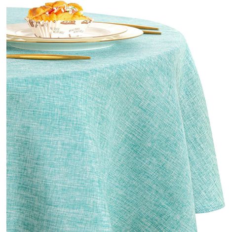 Nappe Ronde 180cm Aspect Lin Lavable Résistante aux intempéries Bleue pour Intérieur & Extérieur