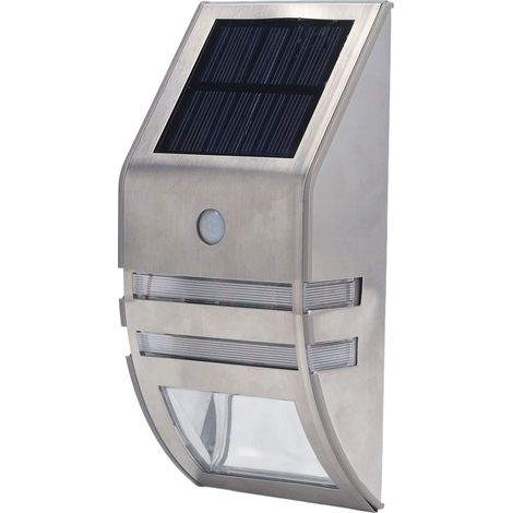Solar-Wandleuchte mit PIR-Bewegungsmelder, hohe Empfindlichkeit, weißes Licht, 40 lm, Edelstahl (1/5)