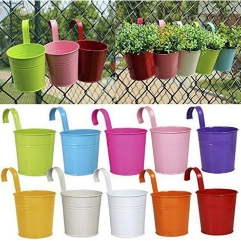 Lot de 10 pots de fleurs en fer forgé à suspendre pour balcon, jardin, décoration d'intérieur (SKU produit : 97061950  SKU Offre : mkh25.8.11-1) (1/5)