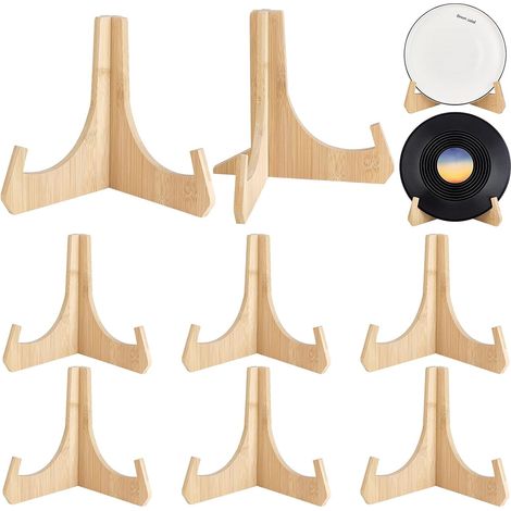 Présentoir à Assiettes en Bambou (6 pièce) Chevalet en Bambou Support D'Assiette de 210mm Support de Rangement Amovible en Bambous pour Disques Support pour Cadre Photo en Bambous Chevalet (1/5)