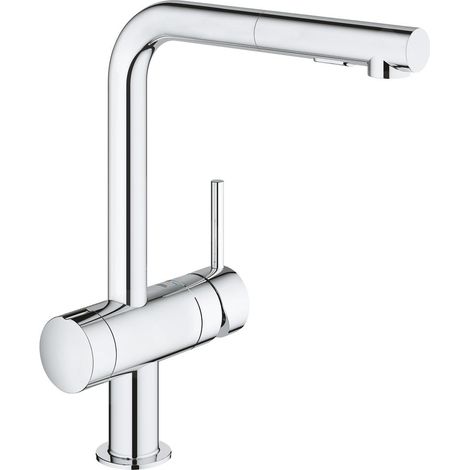 Grohe – Mitigeur d'évier avec douchette extractible – Bec pivotant en L – Montage monotrou – Finition chromée – 31558000 (1/3)