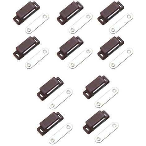 Fermoir magnétique puissant - Force de maintien de 4 kg - Lot de 10 - Marron - Aimant de porte - Loquet magnétique - Aimant pour meuble - Aimant pour porte de meuble