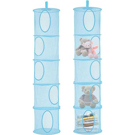 Lot de 2 organiseurs suspendus, 5 compartiments, maille polyester, pliable, pour chambre enfant, salle de bain (1/5)
