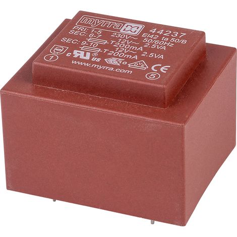 Myrra 44237 Transformer for Myrra PCB, 12V a.c., 230V a.c., 5VA, 2 outputs