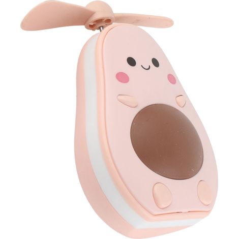 Mini ventilateur USB LED rechargeable avec miroir de maquillage intégré, accessoire de refroidissement portable pour bureau, rose, forme avocat. (1/5)