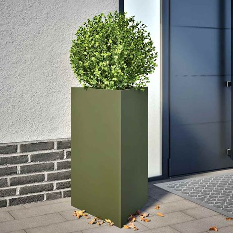 Jardinière Triangulaire en Acier pour Fleurs et Plantes Vert Olive 50x43x75 cm - PANGIVO (1/5)