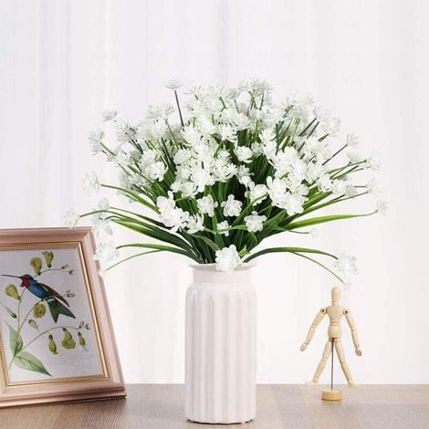 Lot de 5 plantes artificielles de printemps, gypsophiles, décorations pour pot de fleurs, décoration de mariage (blanc)