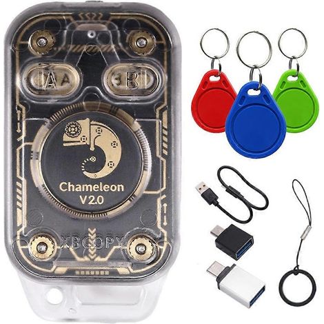 Chameleon V2.0 RFID-Chip-Lesegerät, Emulator, NFC-Duplikator, 125K-Kartendecoder, 13,56 MHz + 3XCUID Chameleon Ultra Schlüsselanhänger