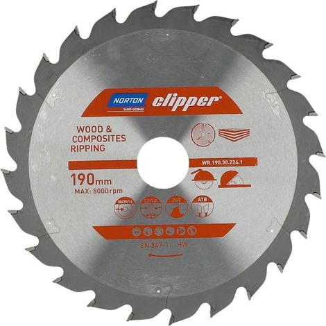 SEGA CIRCOLARE NORTON 190 mm x 30 mm x 24 z LEGNO E COMPOSITI ATB (2,8 / 1,8)