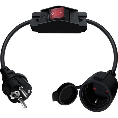 Cable D'extension Schuko avec Interrupteur 16A 250V Rallonge électrique Courte Schuko,Câble Court 2 AC Prise IP44 pour Une Utilisation Extérieure ou Intérieure, à La Maison, Au Bureau (0.5) (1/5)