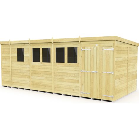 17 x 8 Feet Pent Shed - Double Door With Windows - Wood - L231 x W492 x H201 cm