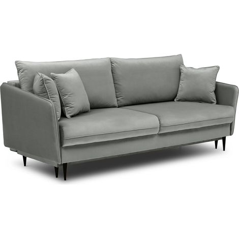 Selsey 3-Sitzer Schlafsofa Schlafcouch Volio Bettkasten grau hydrophober Samt mit schwarzen Beinen (1/5)
