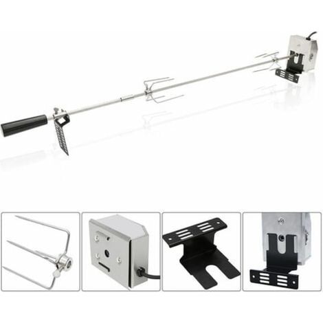 Broche à rôtir électrique 117 cm, lot de 2 broches à viande, moteur inox 220 V pour barbecue et grill (1/5)