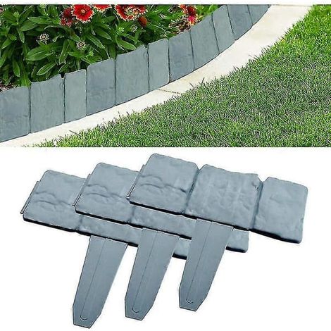 Lot de 20 bordures de jardin, clôture de jardin en plastique gris effet pierre, bordure de pelouse pour jardin - Idée cadeau (1/5)