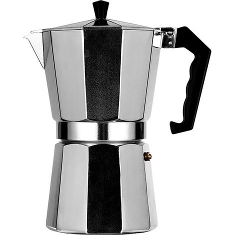 Cafetière italienne portable en aluminium (50 ml) avec poignée en plastique, idéale pour le bureau et les activités de plein air. Chauffage uniforme, 1 tasse. (1/5)